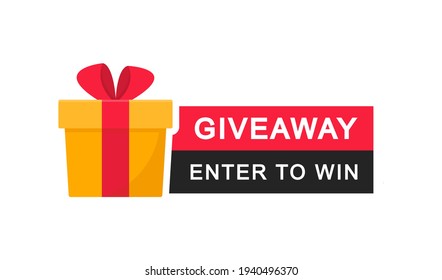 Giveaway, enter to win poster. Surprise gift box. Poster template for promo in social media. Win a prize giveaway. Vector illustration.