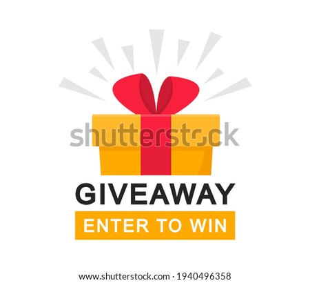 Giveaway, enter to win poster. Surprise gift box. Poster template for promo in social media. Win a prize giveaway. Vector illustration.