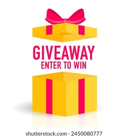 Giveaway Enter to Win Poster Template Design for Social Media Post or Website Banner. Gift box. Win a prize giveaway. Gift box with modern typography lettering Giveaway. Vector illustration