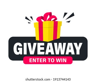Giveaway, enter to win. Social media post template for promotion design or website banner. Win a prize giveaway. Gift box with modern typography lettering Giveaway. Giveaway gift concept for winners