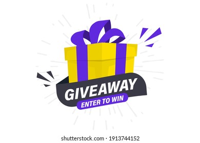 Giveaway, enter to win. Social media post template for promotion design or website banner. Win a prize giveaway. Gift box with modern typography lettering Giveaway. Giveaway gift concept for winners