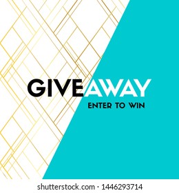 Giveaway. Enter to win. Vector banner template for social media contest. Turquoise and gold