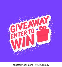 Regalo. Introduzca para ganar. Banner de grabado de vectores con icono de caja de regalo.