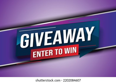 giveaway enter and win word vector illustration blue 3d style for social media landing page, template, ui, web, mobile app, poster, banner, flyer, background, gift card, coupon, label, wallpaper