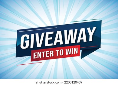 giveaway enter and win word vector illustration blue 3d style for social media landing page, template, ui, web, mobile app, poster, banner, flyer, background, gift card, coupon, label, wallpaper