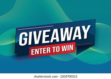 giveaway enter and win word vector illustration blue 3d style for social media landing page, template, ui, web, mobile app, poster, banner, flyer, background, gift card, coupon, label, wallpaper