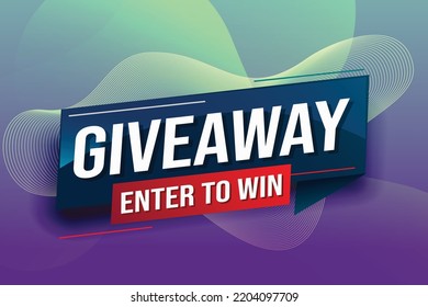 giveaway enter y win word vector ilustración azul 3d style para la página de inicio de medios sociales, plantilla, ui, web, aplicación móvil, afiche, banner, volante, fondo, tarjeta de regalo, cupón, etiqueta, fondo de pantalla