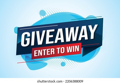 giveaway enter and win word vector illustration blue 3d style for social media landing page, template, ui, web, mobile app, poster, banner, flyer, background, gift card, coupon, label, wallpaper