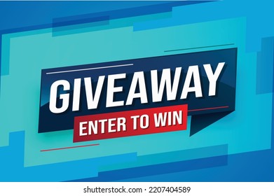 giveaway enter and win word vector illustration blue 3d style for social media landing page, template, ui, web, mobile app, poster, banner, flyer, background, gift card, coupon, label, wallpaper