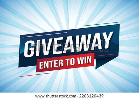 giveaway enter and win word vector illustration blue 3d style for social media landing page, template, ui, web, mobile app, poster, banner, flyer, background, gift card, coupon, label, wallpaper