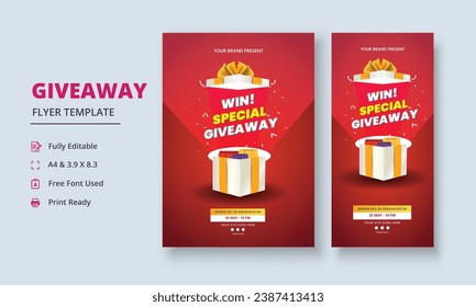 Giveaway Flyer Template, Giveaway Poster, Raffle Poster Design, Giveaway Template Design, Giveaway Invitation, Roll Up Banner