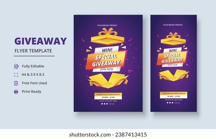 Giveaway Flyer Template, Giveaway Poster, Raffle Poster Design, Giveaway Template Design, Giveaway Invitation, Roll Up Banner