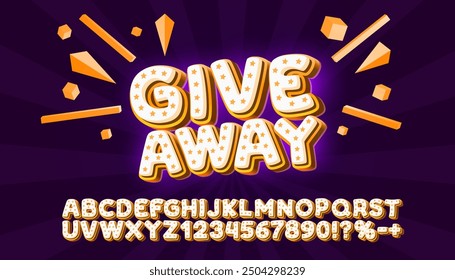 Giveaway font. English alphabet and numbers sign. Vector illustration