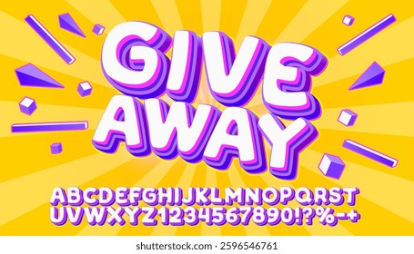 Giveaway font. English alphabet and numbers sign. Vector illustration