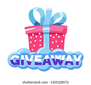 Giveaway and gift box, social media post or website isolated icon vector. Prize or free present, shopping special offer, competition winner award, online action. Internet site, container in wrapping