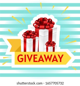 Giveaway gift box with yellow ribbon for social media post or website banner