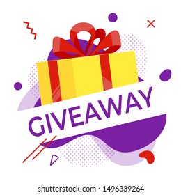 Giveaway gift concept for winners in social medias flat style design vector illustration. Internet give away poster for bloggers prize announcement random quizes flyer leflet on white background