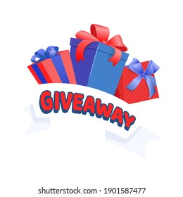 Giveaway gift concept for winners in social medias flat style design vector illustration. Internet give away poster for bloggers prize announcement random quizes flyer leflet on white background
