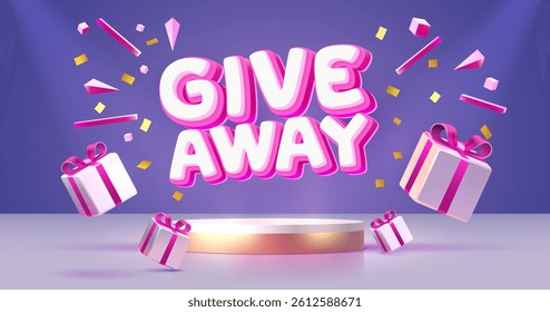 Giveaway gift podium, shop mega discount, special promo frame. Vector illustration