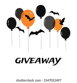 Giveaway. Halloween. Bats and balloons isolated on white background. Vector banner template.