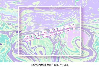 Giveaway horizontal banner. Sliced text effect. Template for social media post. Liquid paint style background. Vector illustration.