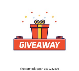 Giveaway illustration with gift box opening, firework and sparkles. Vector graphic banner design background and illustration for social media, business, marketing, promotions