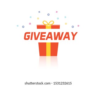 Giveaway illustration with gift box opening, firework and sparkles. Vector graphic banner design background and illustration for social media, business, marketing, promotions