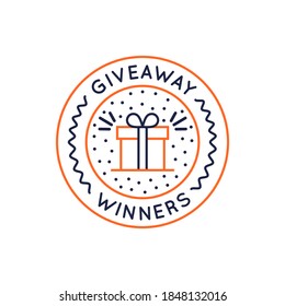 Giveaway label, badge, stamp, icon. Winners circle icon with gift box for social media, web design. Vector illustration 