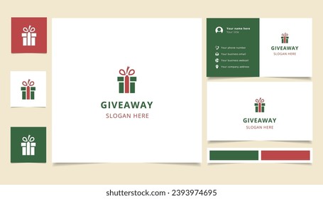 Diseño de logotipo de regalo con eslogan editable. Libro de promoción de marca y plantilla de tarjeta de visita.