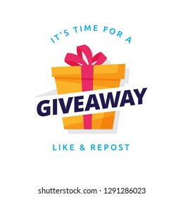 Giveaway logo template design for social media post or website banner. Gift box icon vector illustration with modern typography text style.