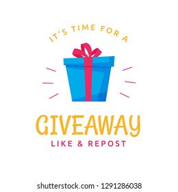 Giveaway logo template design for social media post or website banner. Gift box icon vector illustration with modern typography text style.