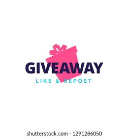 Giveaway logo template design for social media post or website banner. Gift box icon vector illustration with modern typography text style.