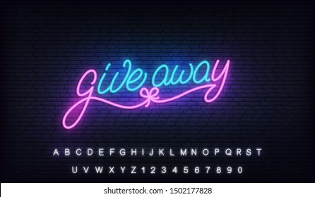 Giveaway neon design. Glowing lettering billboard sign for social media marketing give away