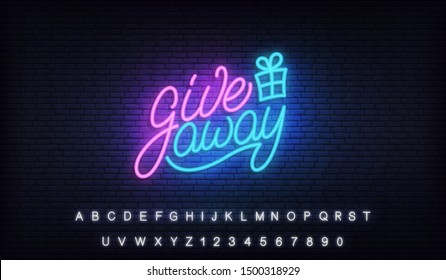 Giveaway neon. Glowing lettering billboard sign for social media marketing give away