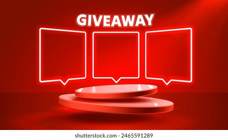 Giveaway Neon-Podium, Shop Mega-Rabatt, spezielle Promo-Rahmen. Vektorillustration