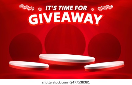 Giveaway neon podium, shop mega discount, special promo frame. Vector illustration