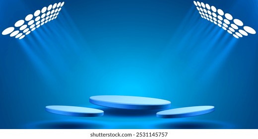 Giveaway podium with lighting, Stage Podium Scene with for Award, Decor element background. Vector illustration