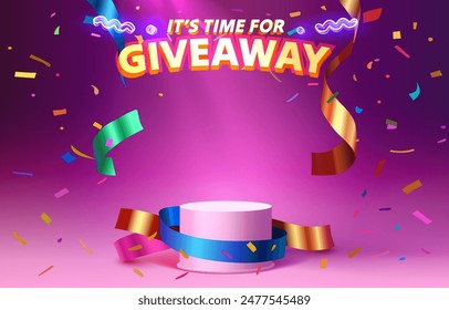 Giveaway podium, shop mega discount, special promo frame. Vector illustration