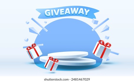 Giveaway podium, shop mega discount, special promo frame. Vector illustration