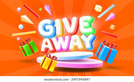 Giveaway podium, shop mega discount, special promo frame. Vector illustration