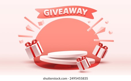 Giveaway podium, shop mega discount, special promo frame. Vector illustration