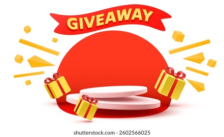 Giveaway podium, shop mega discount, special promo frame. Vector illustration