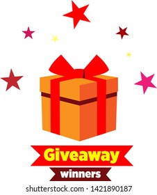 Giveaway poster, gift box icon, website banner, winner vector illustration, social media post, surprise gifts infographic, special give away package, loyalty program reward vector, subscribers win