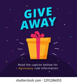 Giveaway poster template design for social media post or website banner. Gift box vector illustration with modern typography text style.