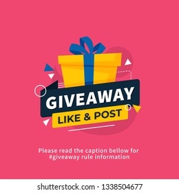 Giveaway poster template design for social media post or website banner. Gift box vector illustration with modern typography text style.