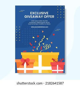 Giveaway Poster Template Flat Cartoon Background Vector Illustration