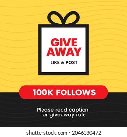 Giveaway poster template with gift box vector illustration for online social media competition event with caption text