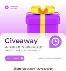 Giveaway Promo Lottery Internet Marketing Solution Social Media Post Template 3d Icon Vector Illustration. Online Gamble Win Reward Victory Opportunity Business Advertising Strategy Present Gift Box