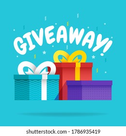 Giveaway for promo in social network, advertizing of giving present, like or repost isolated icon vector. Business account, gift box, winner. Social media post, surprise package, subscribers reward
