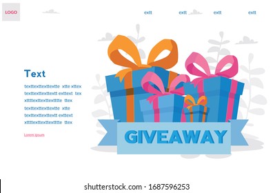 Giveaway for promo in social network,  Vector illustration for web banner, infographics, Business account, gift box, winner. Social media post, surprise. advertising of giving present, like or repost.